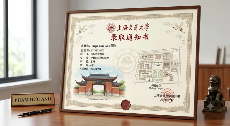Ảnh minh hoạ giấy báo trúng tuyển Đại học Giao thông Thượng Hải