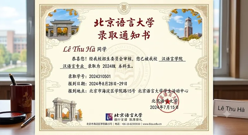 Ảnh minh hoạ giấy báo trúng tuyển Đại học Ngôn ngữ Bắc Kinh
